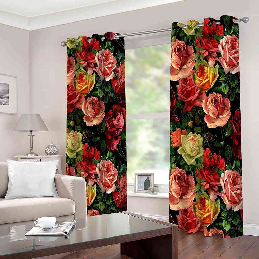 Amazon｜EHZQX リビング ルーム防音遮光カーテン 3D 赤いバラの